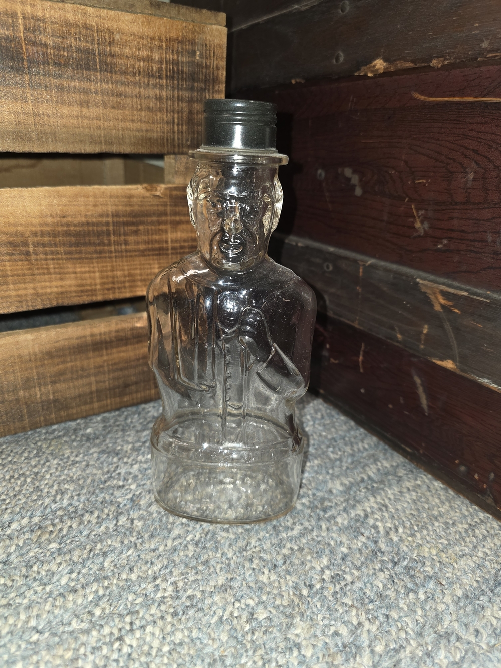 1950s Vintage Abe Lincoln Clear Glass Syrup Bottle/Bank